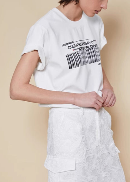 Print T Women O White Shirts Summer Cotton Neck FashionChic