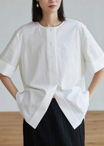 Half Open Tops Cotton Side Oversized Sleeve White Shirt Women FashionChic