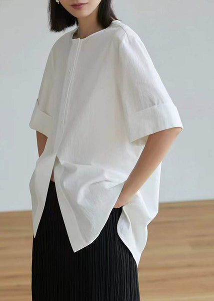 Half Open Tops Cotton Side Oversized Sleeve White Shirt Women FashionChic