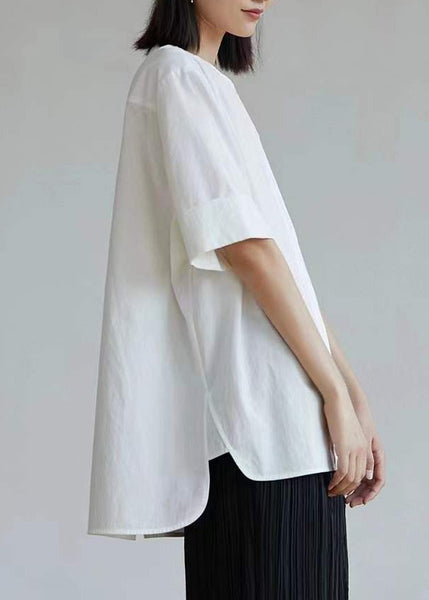 Half Open Tops Cotton Side Oversized Sleeve White Shirt Women FashionChic