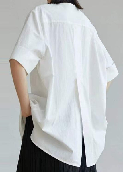 Half Open Tops Cotton Side Oversized Sleeve White Shirt Women FashionChic