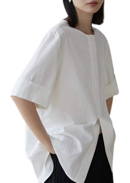 Half Open Tops Cotton Side Oversized Sleeve White Shirt Women FashionChic
