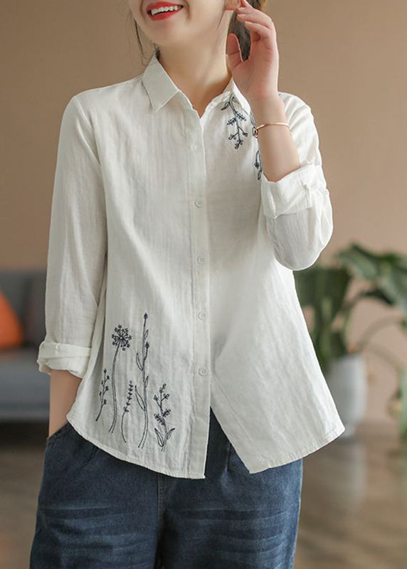 Women Fall Peter Top Cotton Pan Collar White FashionChic
