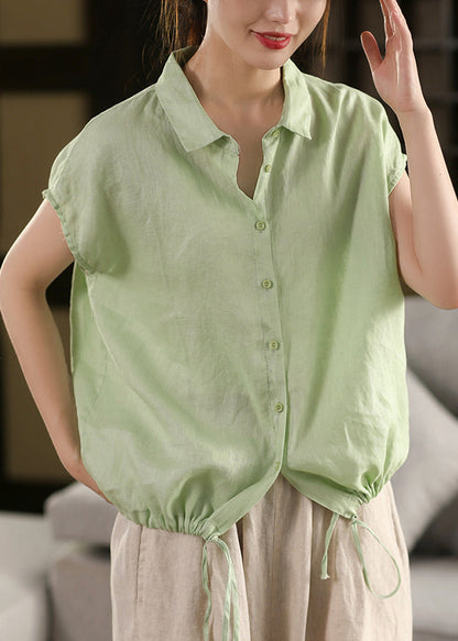 Summer Collar White Blouse Up Lace Linen Pan Peter Women FashionChic