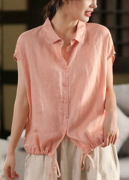 Summer Collar White Blouse Up Lace Linen Pan Peter Women FashionChic