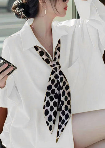 Shirt Cotton Neck Solid Peter Fall White Women Pan Collar FashionChic