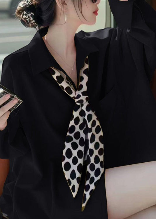 Shirt Cotton Neck Solid Peter Fall White Women Pan Collar FashionChic