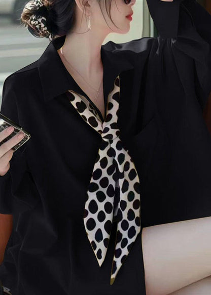 Shirt Cotton Neck Solid Peter Fall White Women Pan Collar FashionChic