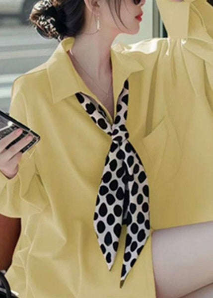 Shirt Cotton Neck Solid Peter Fall White Women Pan Collar FashionChic