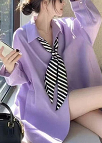 Shirt Cotton Neck Solid Peter Fall White Women Pan Collar FashionChic