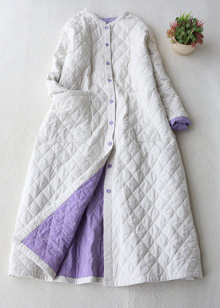 Women White Plaid Pockets Fine Cotton Filled Trenchs Spring TN014 ABC