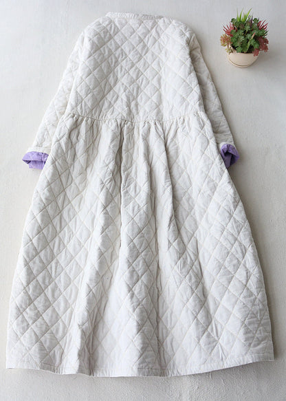 Women White Plaid Pockets Fine Cotton Filled Trenchs Spring TN014 ABC