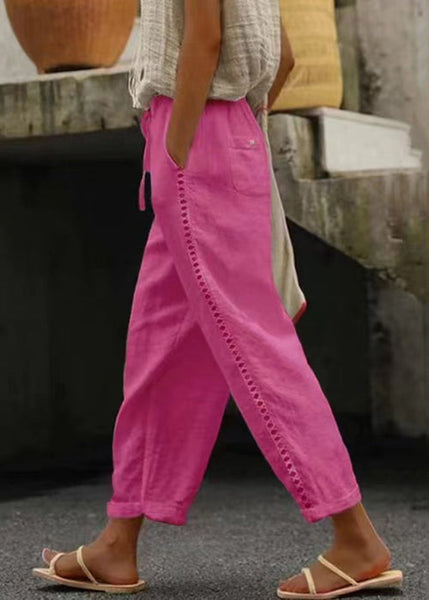 Women White Pockets Elastic Waist Cotton Crop Pants Summer FF063 MZF-CPTS240607