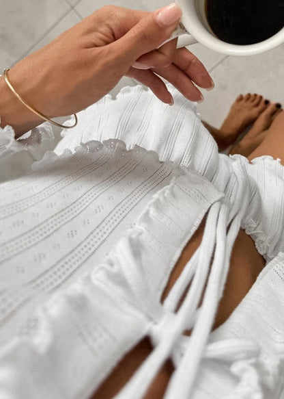 Knit Up Summer Ruffled Outfit Women 2 Piece Lace White FashionChic