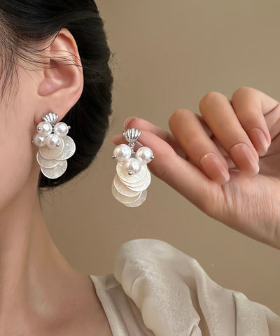 Shell Earring Women TasselDrop Pearl White Silver FashionChic