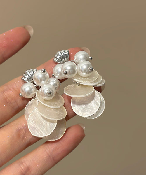 Shell Earring Women TasselDrop Pearl White Silver FashionChic