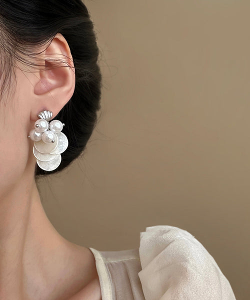 Shell Earring Women TasselDrop Pearl White Silver FashionChic