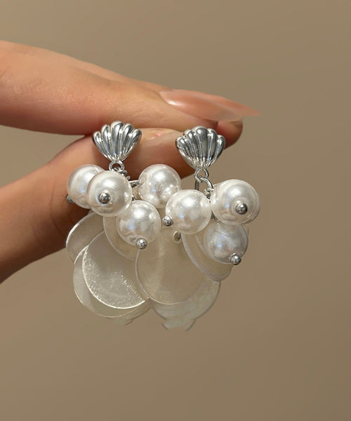 Shell Earring Women TasselDrop Pearl White Silver FashionChic