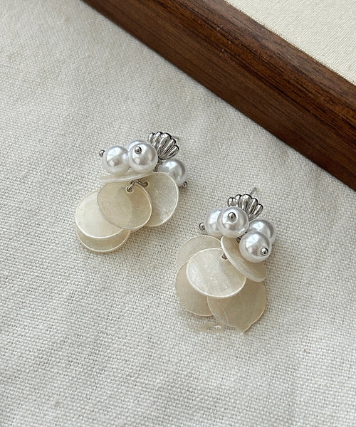 Shell Earring Women TasselDrop Pearl White Silver FashionChic