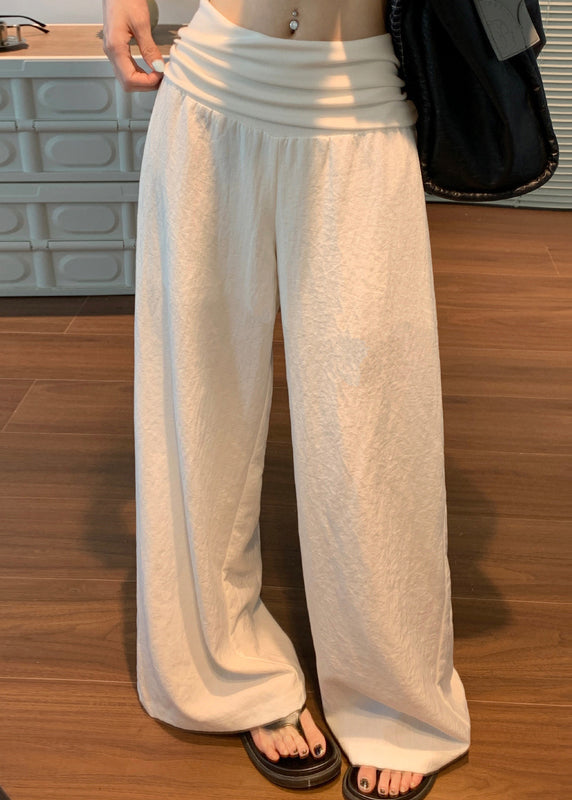 Waist Pants Elastic Linen Women White Solid Fall FashionChic