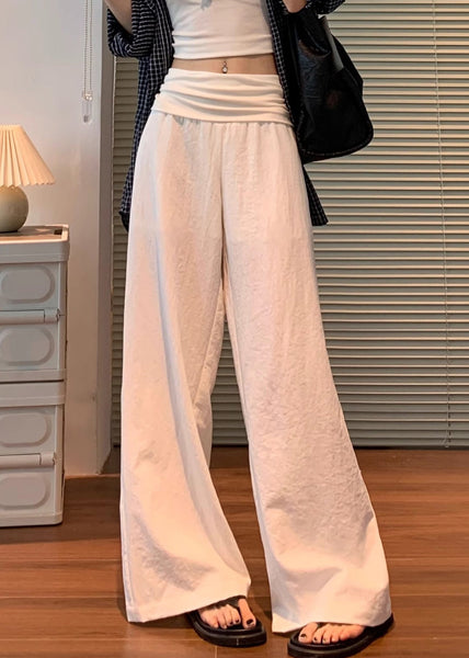Waist Pants Elastic Linen Women White Solid Fall FashionChic