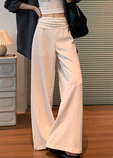 Waist Pants Elastic Linen Women White Solid Fall FashionChic