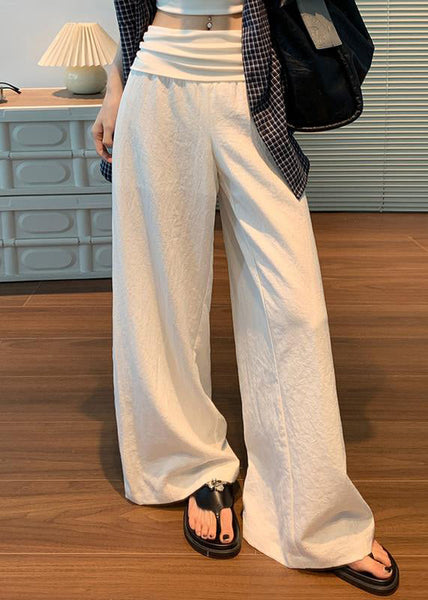 Waist Pants Elastic Linen Women White Solid Fall FashionChic