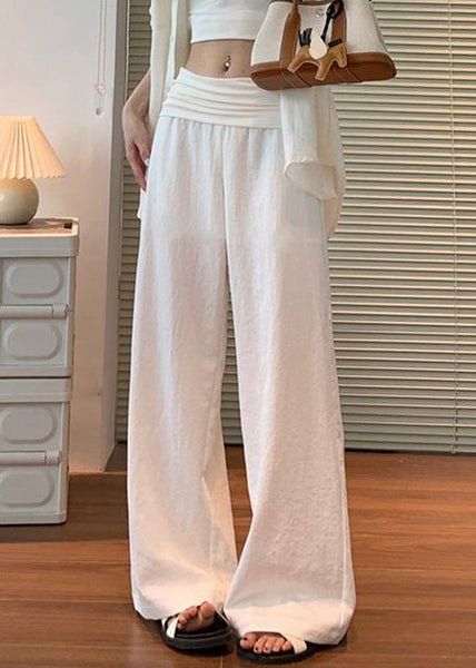 Waist Pants Elastic Linen Women White Solid Fall FashionChic