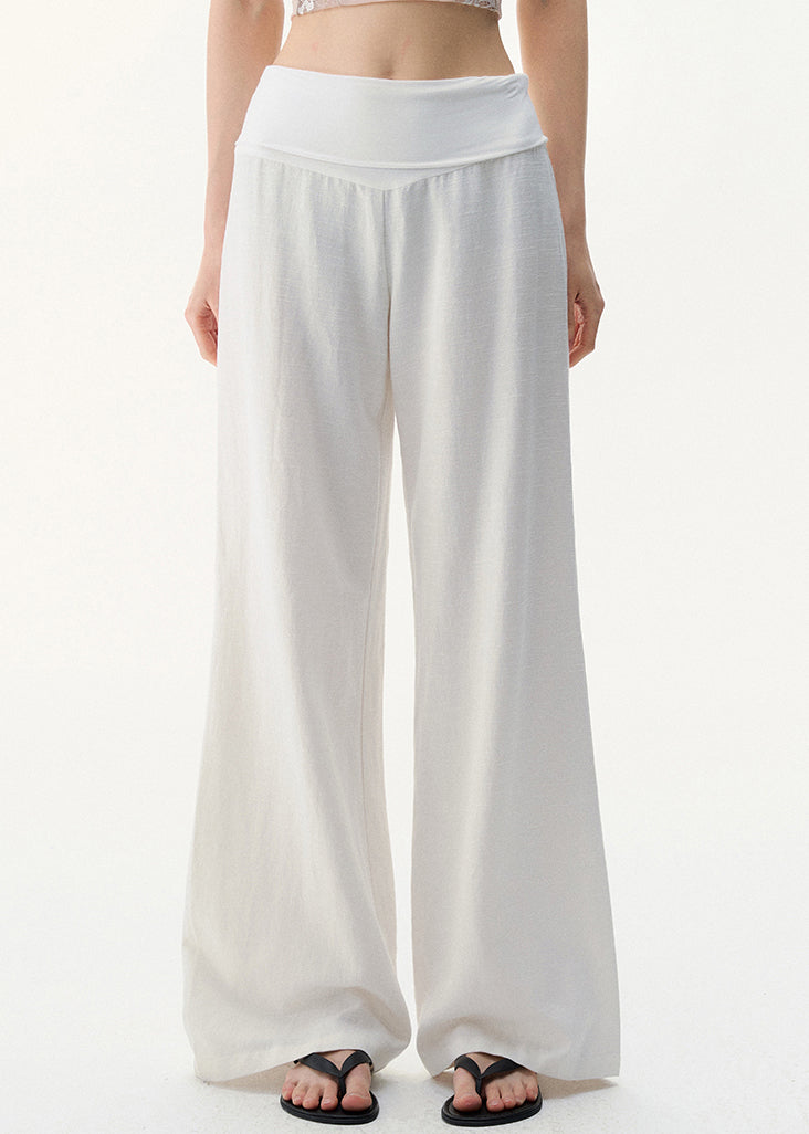 Pants Waist Summer Women Linen White High Solid FashionChic