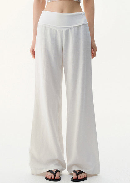 Pants Waist Summer Women Linen White High Solid FashionChic