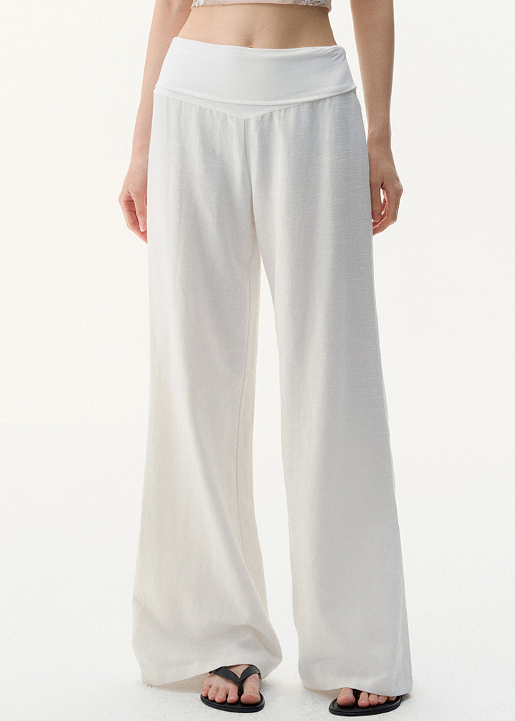 Pants Waist Summer Women Linen White High Solid FashionChic