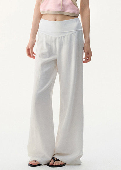 Pants Waist Summer Women Linen White High Solid FashionChic