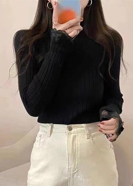 Women White Solid Lace Patchwork Knit Sweaters Fall QI017 OM-BB241005