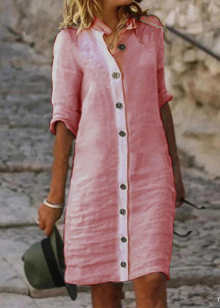 Women White Stand Collar Button Cotton Shirts Dresses Half Sleeve FF041 MZF-SDL240607