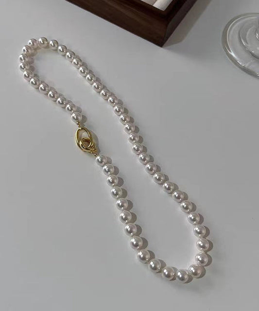 Women White Sterling Silver Overgild Pearl Beading Gratuated Bead Necklace GH1021 Ada Fashion