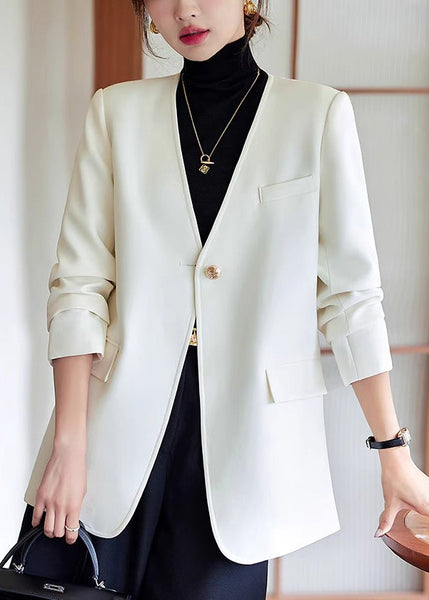 Women White V Neck Cotton Jackets Spring YJ053 ABC