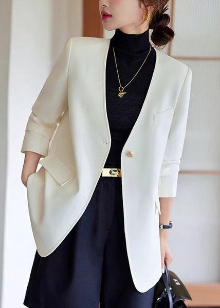 Women White V Neck Cotton Jackets Spring YJ053 ABC