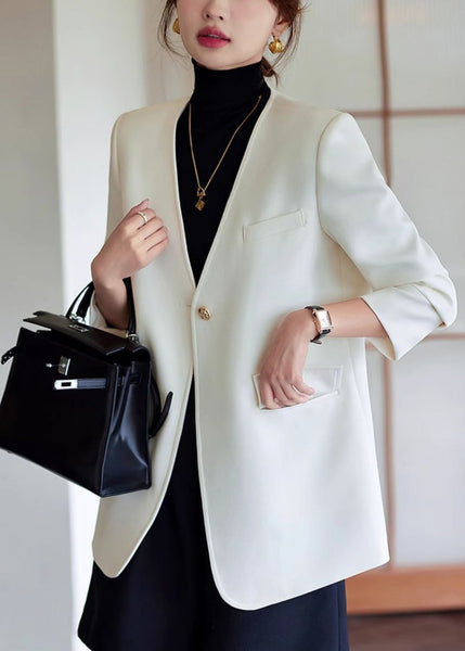 Women White V Neck Cotton Jackets Spring YJ053 ABC