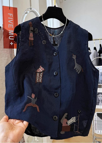 White Vest Sleeveless Embroideried Neck Cotton V Women FashionChic