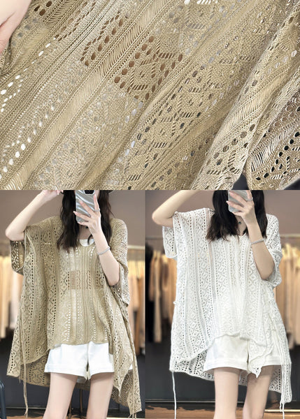 V Shirts Women Hollow Knit Neck T Summer White Out FashionChic