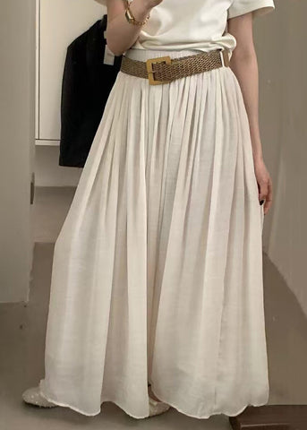 Summer Cotton Elastic Solid Wrinkled Skirts White Women Waist FashionChic