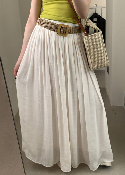 Summer Cotton Elastic Solid Wrinkled Skirts White Women Waist FashionChic