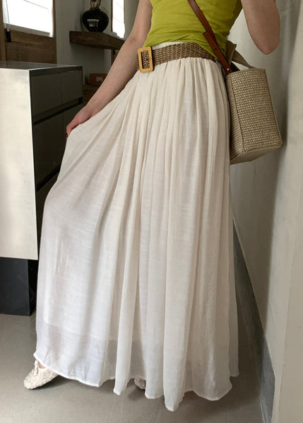 Summer Cotton Elastic Solid Wrinkled Skirts White Women Waist FashionChic