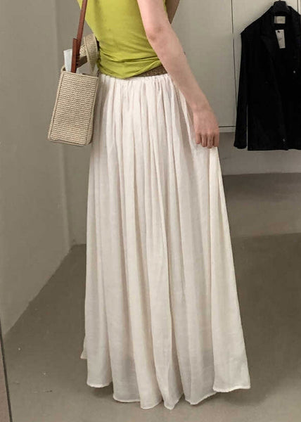 Summer Cotton Elastic Solid Wrinkled Skirts White Women Waist FashionChic