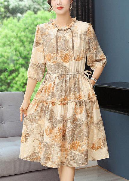 Women Robe Print Summer Dresses Yellow Cinched FashionChic