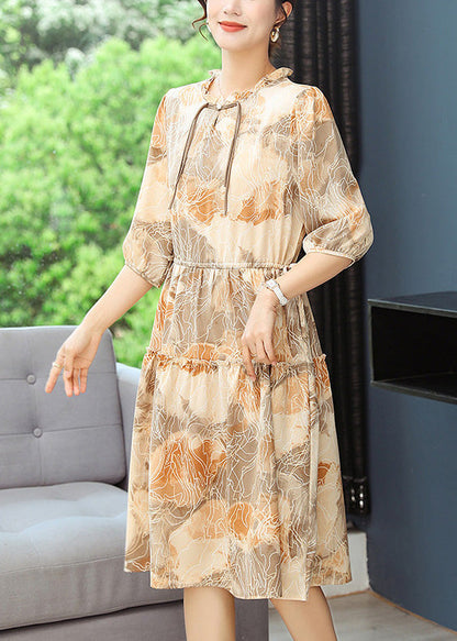 Women Robe Print Summer Dresses Yellow Cinched FashionChic
