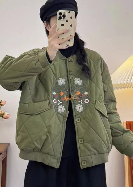 Women Yellow Embroidered Pockets Fine Cotton Filled Coats Spring TN013 ABC