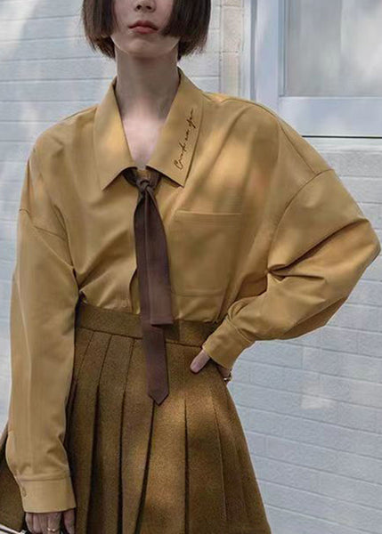 Chemise en coton patchwork jaune à boutons brodés pour femme, automne TU017