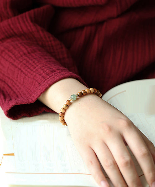 Women Yellow Jade Mahogany Beading Bracelet ZZ070 JEW-BRA240613