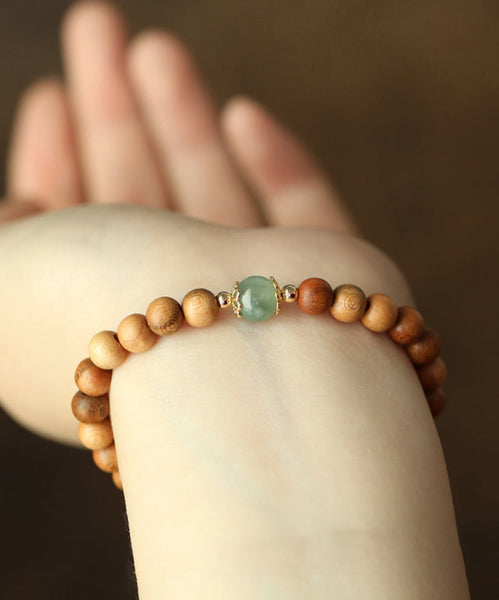 Women Yellow Jade Mahogany Beading Bracelet ZZ070 JEW-BRA240613